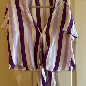 Purple and White Striped Women's Top